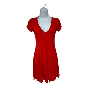 Classic Red V-Neck Short Sleeve A-Line Dress